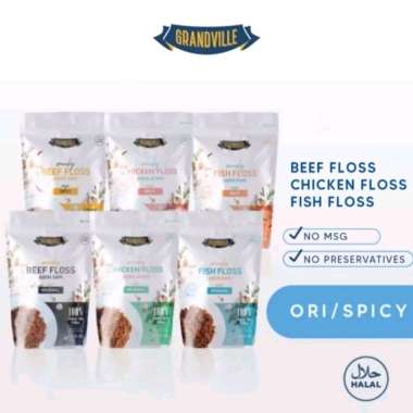 GRANDVILLE Crunchy Beef Floss Abon Sapi Chicken Floss Abon Ayam Fish Floss Abon Ikan Original Spicy 