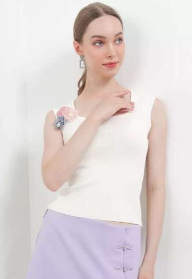 CHIC SIMPLE MC ROSSETTE KNIT TOP ATASAN WANITA KOREA MODERN BL7787BB CREAM