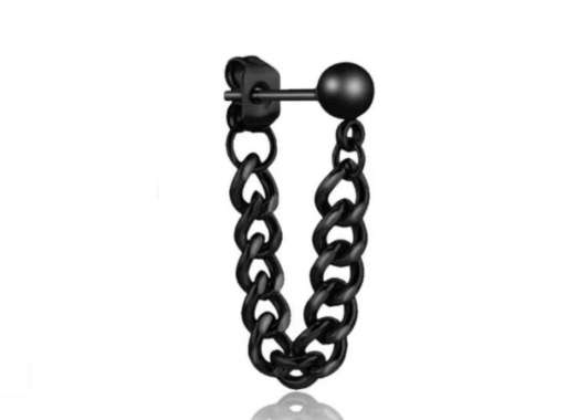 Anting tindik korea kpop hitam silver titanium anti karat (1pcs) Hitam