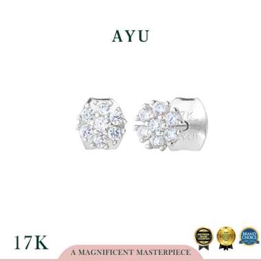 AYU Anting Emas - Double Halo Round Studs 17k 17k White Gold