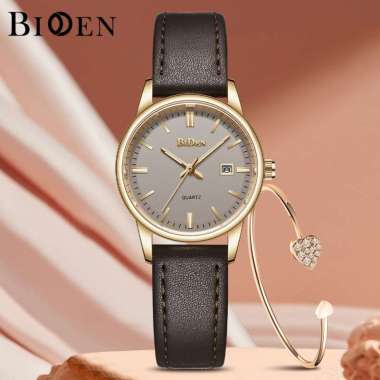 BIDEN Jam Tangan Wanita Tali Kulit Anti Air Kuarsa Jam Wanita Elegan Klasik Jam Tangan Cewek Origina