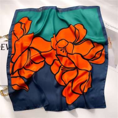 AMELIA 70x70cm Korean syal scarf leher scarf tas neck scarf 687-1 NAVY ORANGE