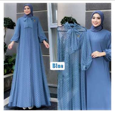Kiukiu - Serena Set - Gamis Outer two in one tile dots - Gamis Outer tile dots BLUE
