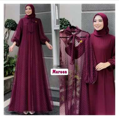 Kiukiu - Serena Set - Gamis Outer two in one tile dots - Gamis Outer tile dots MARUN