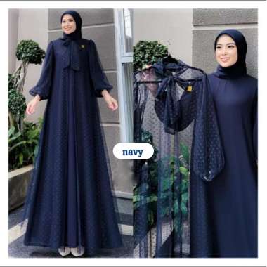 Kiukiu - Serena Set - Gamis Outer two in one tile dots - Gamis Outer tile dots NAVY