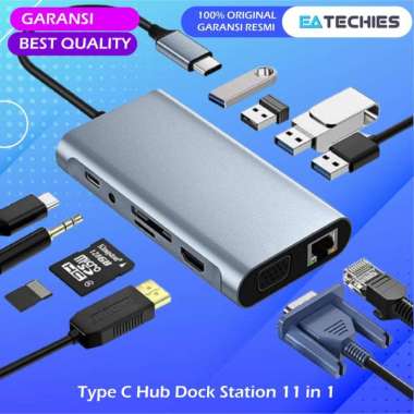 Converter Hub USB Type C to 11 in 1 HDMI VGA LAN Jack 3.5mm Audio USB3.0 PD SD MicroSD TF AUX USB-C