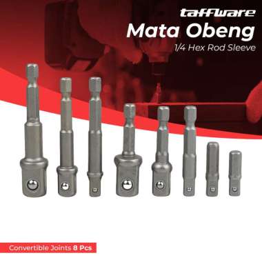 Taffware Mata Obeng 1/4 Hex Rod Sleeve Convertible Joints 8 PCS Silver