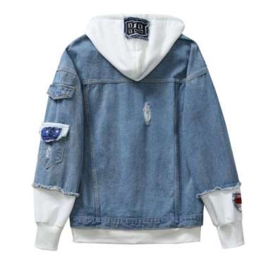 Jaket Jeans korean style Lotto kombinasi Pria Wanita Hitam XXL