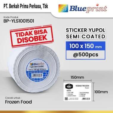 Label Stiker Yupol 100 x 150 Semicoated BLUEPRINT Label Yupo 100x150 @500 - 1 Roll