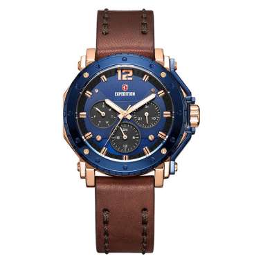 Jam Tangan Wanita Expedition E 6402 BF LURBU Ladies Blue Mother of Pearl Dial Brown Leather Strap Mu