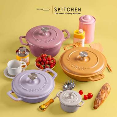 Skitchen Aurora Enamel Braiser Pan Cast Iron (24 cm) Putih
