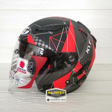 HELM HALF FACE KYT GALAXY FLAT R FLAT-R MATRIX RED FLO DOUBLE VISOR M