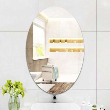 Stiker Cermin kaca Oval Akrilik Mirror Wall Sticker SEDANG