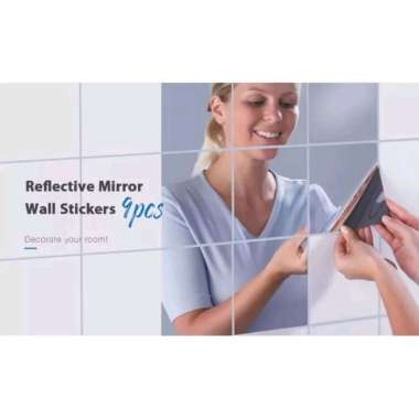 Stiker Cermin kaca Oval Akrilik Mirror Wall Sticker 9 pcs Kotak