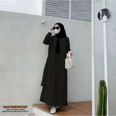 Inara Long Tunik Set Rok - One Set Wanita Long Tunik dan Rok PoloLinen Import Premium Polos Lengan P