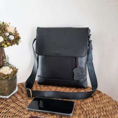 Verish Tas Selempang Pria 100% ORIGINAL Kulit Sapi Asli Garut Pull up Premium Classic Hitam