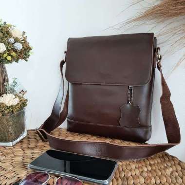 Verish Tas Selempang Pria 100% ORIGINAL Kulit Sapi Asli Garut Pull up Premium Classic Cokelat