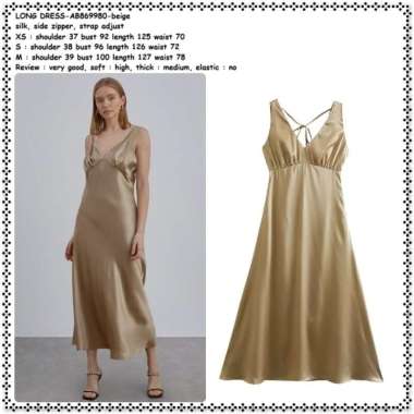 AB869980 Silk Long Dress Midi Gaun Pesta Malam Wanita Korea Import Beige Champagne Gold