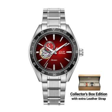 Jam Tangan Pria Expedition EXP EX 6858 MABTERE Automatic Red Dial Stainless Steel Strap Collector's