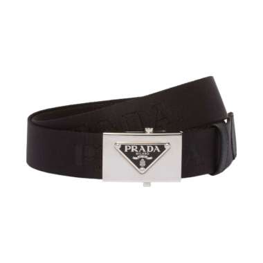 [12.12 Dealcember] Prada Triangle Metal Logo Enamel Buckle Woven Nylon Belt 35mm Black 100 Black