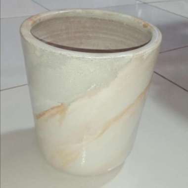 Vas Bunga Putih Motif Marmer 14x18cm|Pot Bunga Minimalis|Pot Tanaman