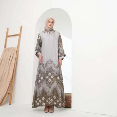 Lausboutique-Abaya Takalar-Seri Alam-Kaftan Jumputan Palembang Handmade Abu