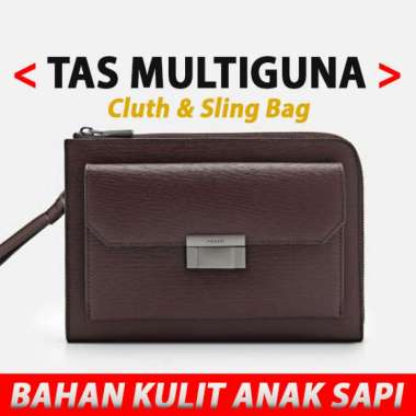 PM019 TAS KECIL PRIA PEDRO CLUTCH SLING BAG ORIGINAL SELEMPANG KULIT ASLI ORI COKLAT TUA DARK BROWN