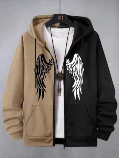 Fashion Atasan Jaket Sweater Pria Wanita Hoodie Angel Wings Kombinasi Lengan Panjang Casual Coksu M-