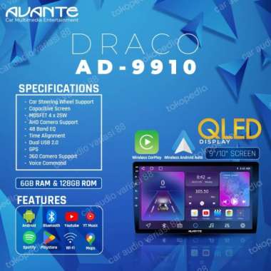 Head Unit Android Avante AD-9910 Draco 9 inch RAM 6 ROM 128 ORIGINAL