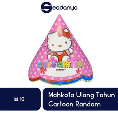 Topi Ulang Tahun Tumpeng Aneka Motif Kartun Random Isi 10pcs-Mahkota Ultah/Happy Birthday Hat Kids