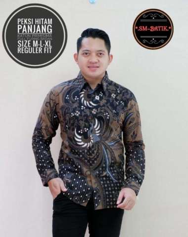 PEKSI HITAM Kemeja Pria Lengan Panjang Batik Solo Kemeja Batik Pria L