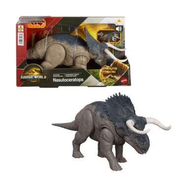 Jurassic World Rebirth Wild Roar Nasutoceratops Dinosaur Toy, Tail Controlled Attack Chomp & Sound J