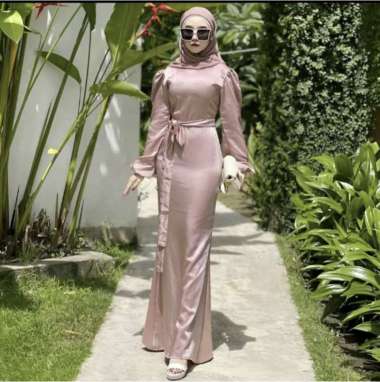 Amalia Dress Satin SIlk Luxury | Dress Kondangan Gamis Bridesmaid | Gamis Satin Remaja Kekinian Sage