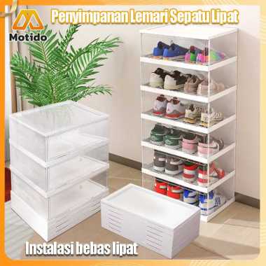 Kotak Sepatu Lipat Transparan Teb Putih -7 Lapisan