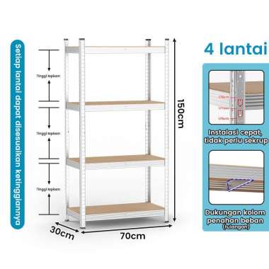 RM Rak Besi Susun Rak Gudang Rak Susun Rak sus 4L-Perak-70X30X150