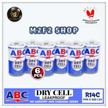 Batu Baterai ABC Biru Dry Cell Ukuran Sedang Type R14C IEC/UM-2/C SIZE 1.5V - (Kemasan 6 Pcs)