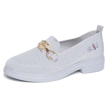 CL-7610 Flyknit Loafers Shoes Metallic / Sepatu Rajut Wanita #C1130 36 CL-7610#GREY