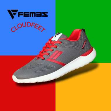 Original Femez Cloudfeet Sepatu Sneakers Casual ukuran Jumbo Big Size Pria Abu List Merah Olahraga L
