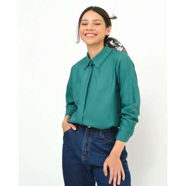 Geulis.id DAILY SHIRT BRIGHT SERIES (12 warna) KEMEJA KERJA / KEMEJA ANTIKUSUT S PEACOCKGREEN