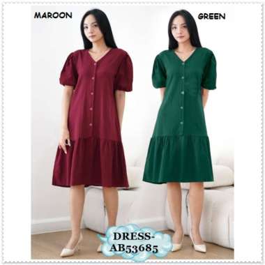 AB53895 Mini Dress Kemeja Lengan Pendek Pesta Natal Sincia Imlek Wanita Korean Style Import Merah Re