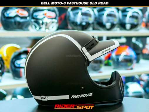 Helm Cakil Bell Moto 3 Fasthouse Old Road Matte/Gloss Black/White Ori