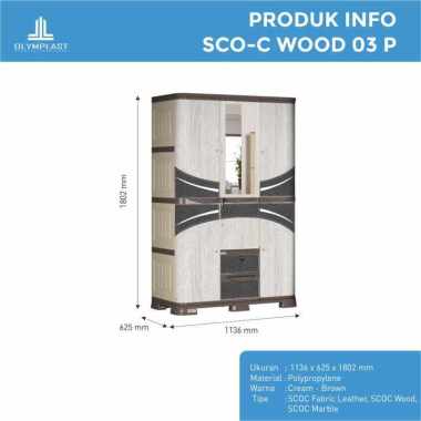 Olymplast Lemari Pakaian Plastik SCOC WOOD 3P / LEMARI PAKAIAN 3 PINTU Lemari Plastik Minimalis (100