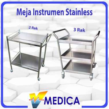 (Instant) Meja Instrumen 2 Rak Stainless / Meja Instrumen 3 Rak Stainless / Meja Instrumen Rumah Sak