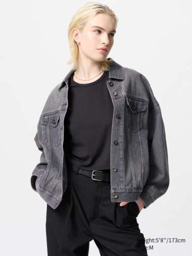 UNIQLO Jaket Oversize Denim jacket Wanita S GRAY 06