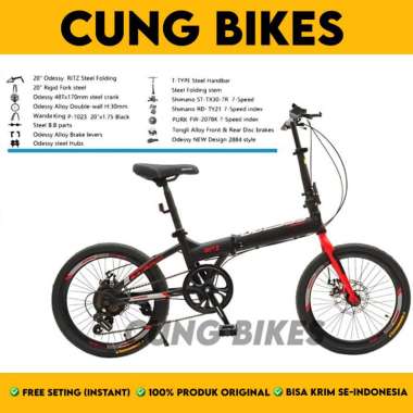 Sepeda Lipat 16 dan 20 Inch ODESSY RITZ 7 Speed rem double disc brake 16 Hitam Merah