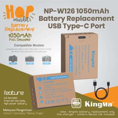 KingMa Baterai NP-W126 Built-In Type C Charging Port Rechargeable Battery NP W126 for Fujifilm XA3 X