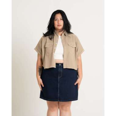 JIBI - Crop Denim Shirt Vol.2 - Atasan Big Size - Blouse Denim - Blouse Big Size - Crop Top Big Size