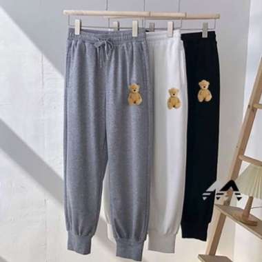 Celana Panjang Cewek Joger Wanita Jogger Bear Pants Hitam