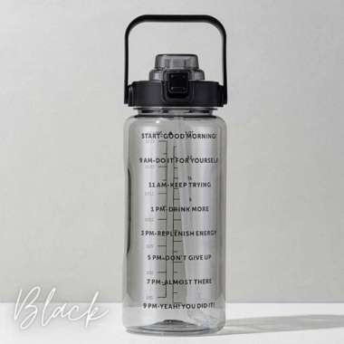 BOTOL MOTIVASI TRANSPARANT BENING 2 LITER - BOTOL MINUM VIRAL TERMURAH -LORENA Hitam