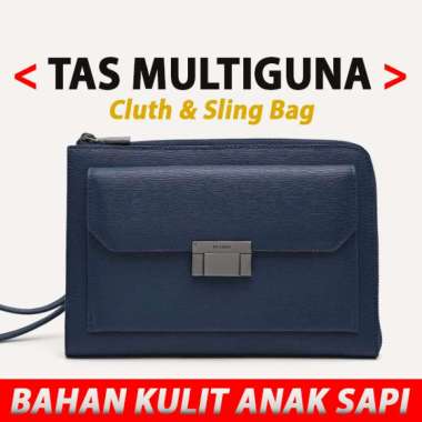 PM015 TAS KECIL PRIA PEDRO CLUTCH SLING BAG ORIGINAL SELEMPANG KULIT ASLI ORI BIRU NAVY BLUE